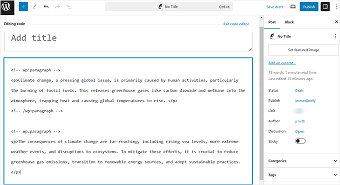 Code Editor mode in WordPress Code Editor mode in WordPress