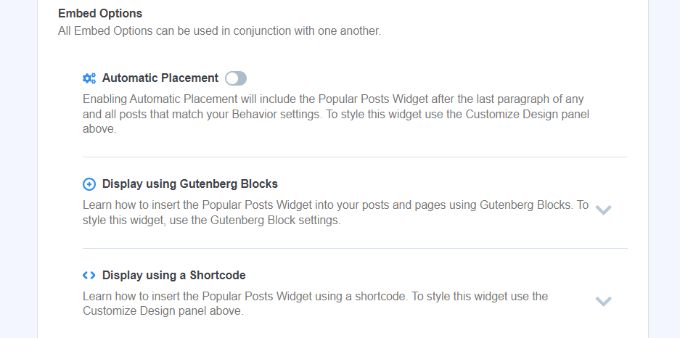 Popular posts embed options Embed options