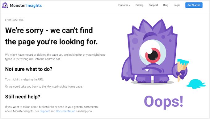 The MonsterInsights custom 404 error design The MonsterInsights custom 404 error design