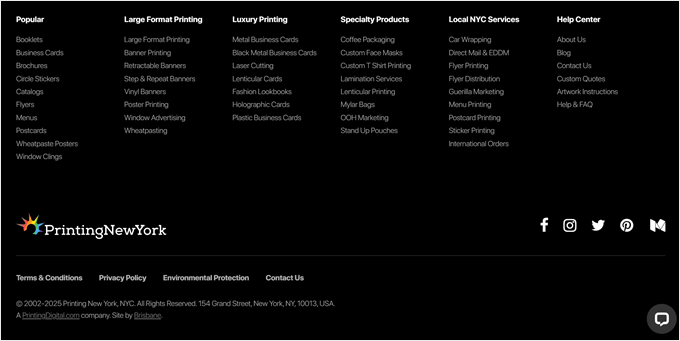 Drucken New York Fußzeile