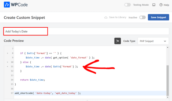 Add a Title and the Code Snippet to WPCode