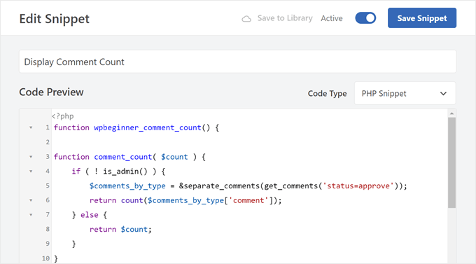 Guardar el fragmento del recuento total de comentarios