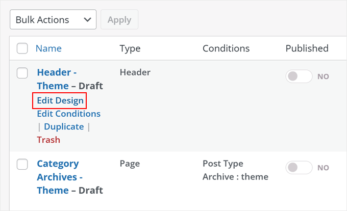 Editing the header template design in SeedProd