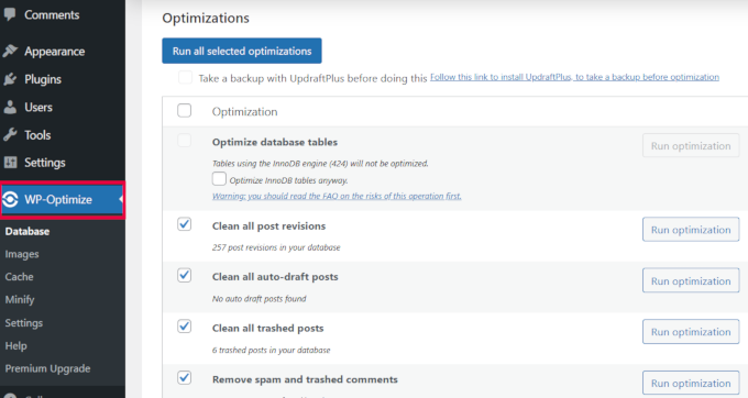 Optimizing WordPress database using WP-Optimize Optimizing WordPress database using WP-Optimize