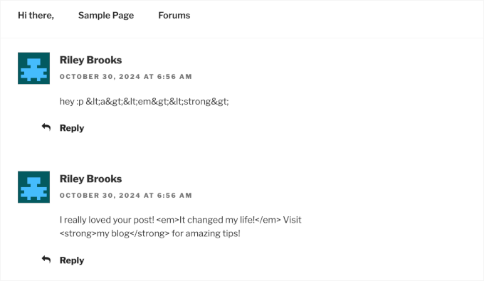HTML in comments disabled HTML in comments disabled