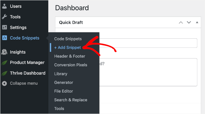 Add Snippet button in WPCode Add Snippet button in WPCode