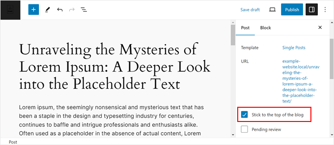 WordPressブロックエディターで固定投稿を作成する