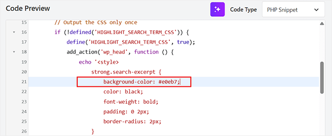 Change background color for highlighting search terms
