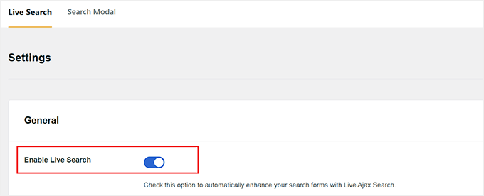 Enable live Ajax search