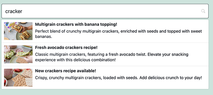 Preview of live Ajax search