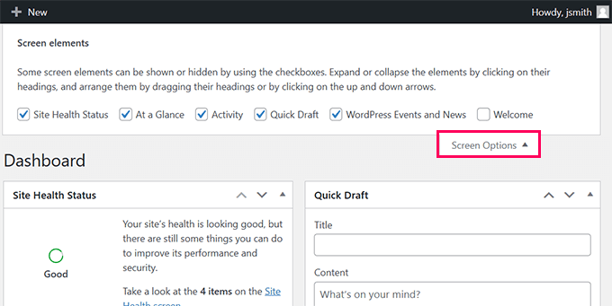 Opciones de pantalla Opciones de pantalla