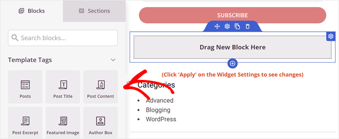 Dragging and dropping blocks in the SeedProd editor Dragging and dropping blocks in the SeedProd editor