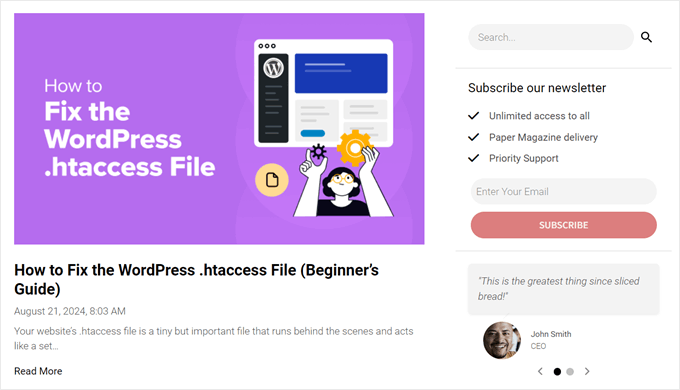The new sidebar created with SeedProd The new sidebar created with SeedProd