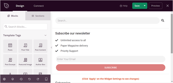 Editing the sidebar theme template part in SeedProd Editing the sidebar theme template part in SeedProd