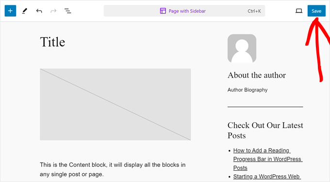 Saving the page template in the full-site editor Saving the page template in the full-site editor
