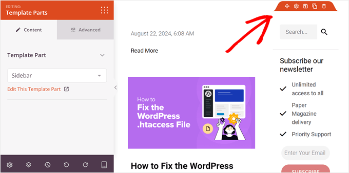 Selecting a theme template part in a SeedProd page Selecting a theme template part in a SeedProd page