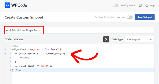 Adding an edit post link via WPCode