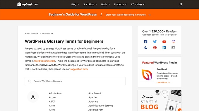 Glossary page using a custom post type archive page Glossary page using a custom post type archive page