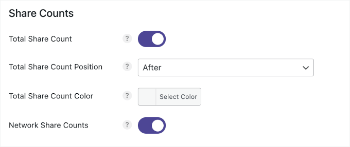 Customizing share count settings Customizing share count settings