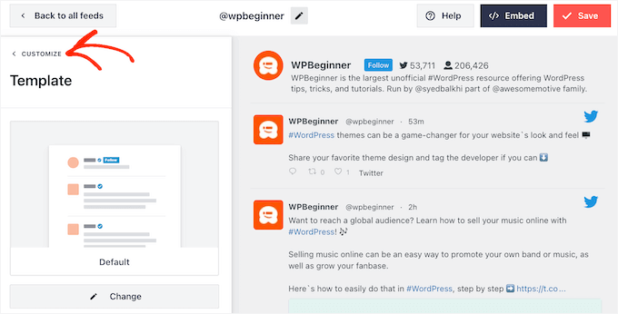 Returning to the main Smash Balloon settings screen Returning to the main Smash Balloon settings screen