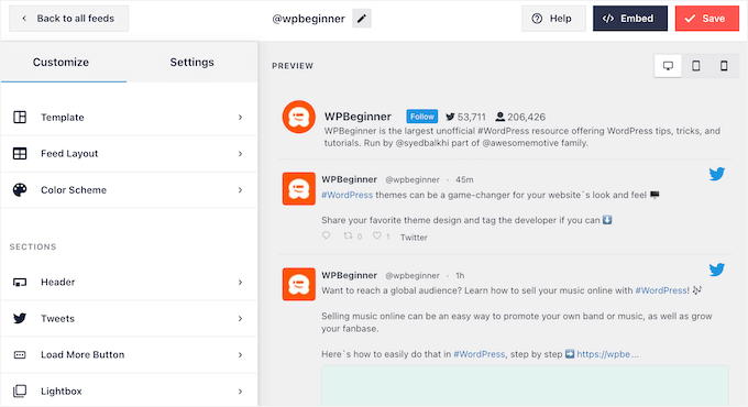 The Smash Balloon Twitter feed editor The Smash Balloon Twitter feed editor