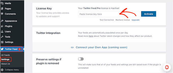 Adding a license to the Smash Balloon Twitter Feed Pro WordPress plugin Adding a license to the Smash Balloon Twitter Feed Pro WordPress plugin