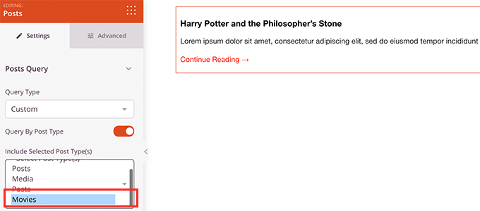 Select post type Select post type