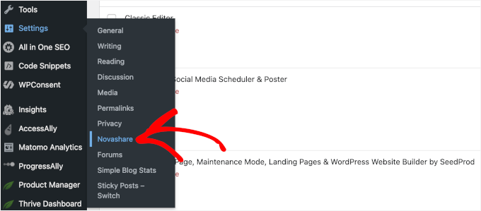 Navigating to Novashare's customization area Navigating to Novashare's customization area
