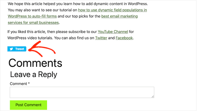 An example of a Twitter share button, embedded in WordPress An example of a Twitter share button, embedded in WordPress