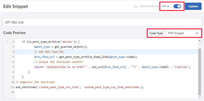 Adding custom code for RSS feed link Adding custom code for RSS feed link
