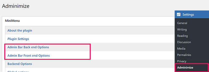 Admin toolbar options Admin toolbar options