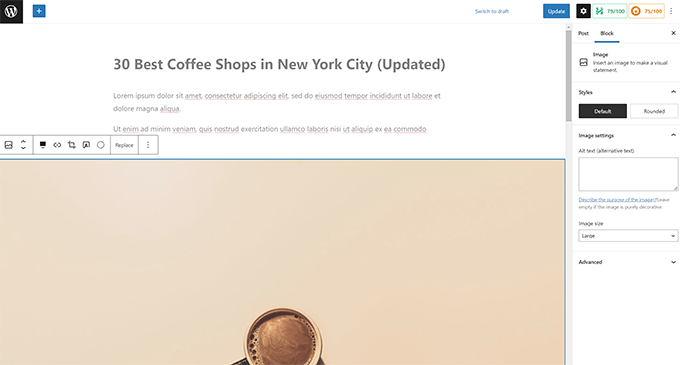 Block editor screen Block editor screen