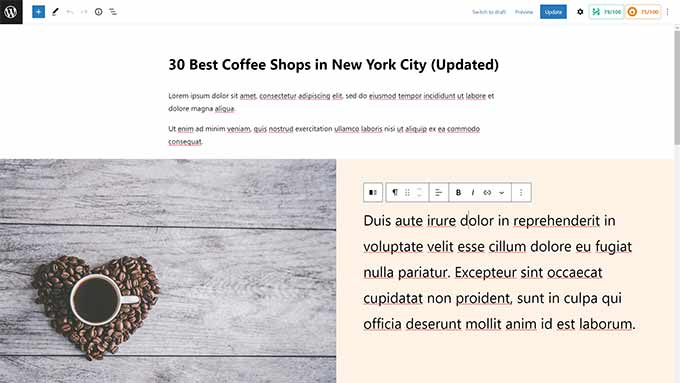 Block editor screen Block editor screen