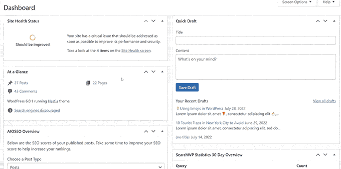 Moving widgets on the Dashboard screen Moving widgets on the Dashboard screen