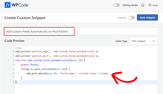 Paste code snippet in WPCode code box Paste code snippet in WPCode code box