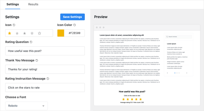 UserFeedback Post Ratings Settings