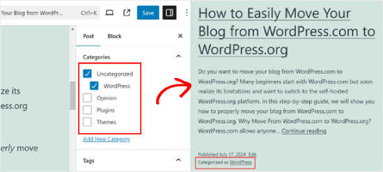 Ergebnis der Bearbeitung des Codes zur Anzeige nur der Unterkategorie in der Beitragsschleife