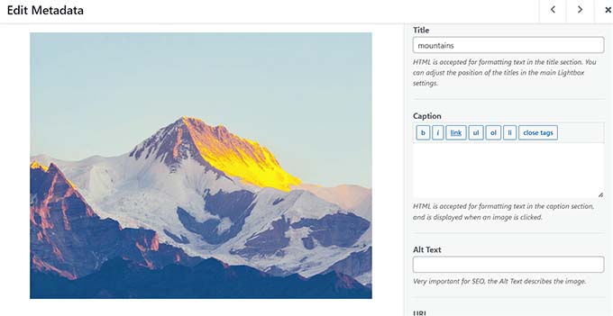 Resim meta verilerini yapılandırın