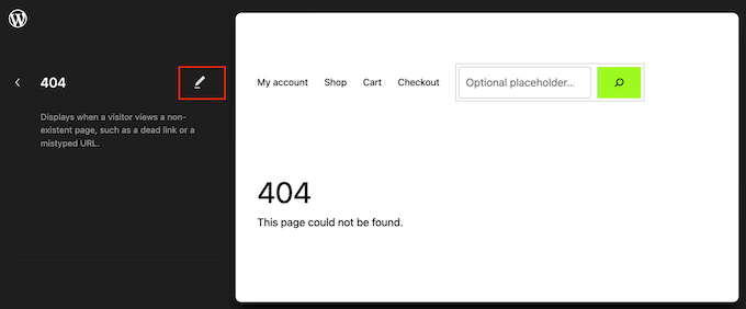 Editing a WordPress theme's 404 template using the full-site editor (FSE) Editing a WordPress theme's 404 template using the full-site editor (FSE)