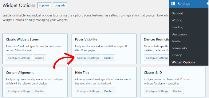 Widget options settings Widget options settings