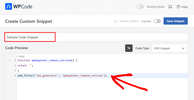 Paste custom snippet into box Paste custom snippet into box