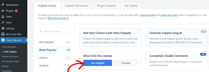 Load SVG file upload snippet