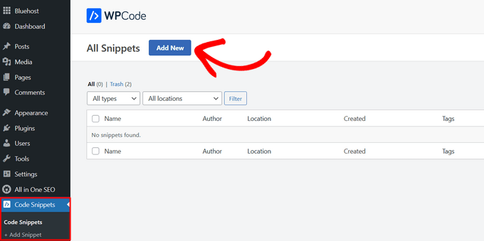Add new custom code snippet Click 'Add New' in WPCode to create a new custom snippet