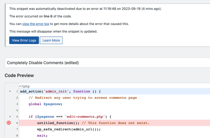 WPCode error reporting WPCode error reporting