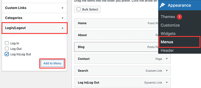 Adicionar link de login ou logout a um menu específico do WordPress