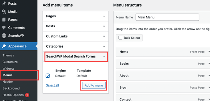 Adicionar pesquisa ao menu