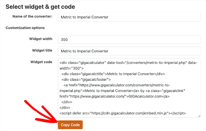 Adding a metric to imperial calculator to your site using code