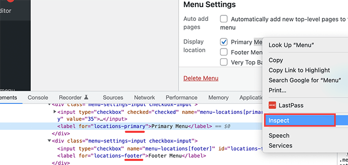 Encontrar nome da localização do menu