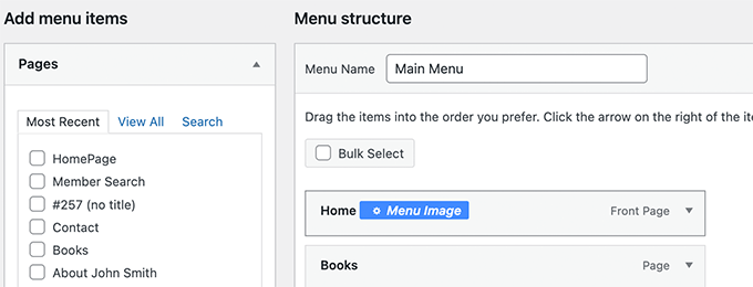 Botão de imagem do menu