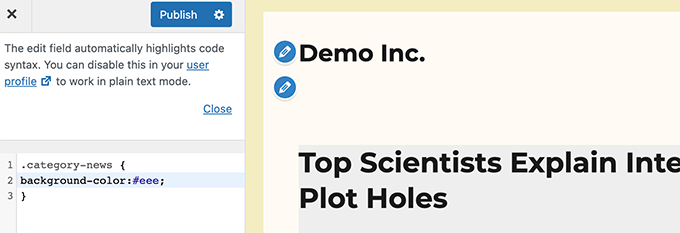 CSS delle classi dei post
